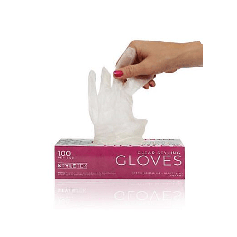 Styletek Clear Vinyl Powder Free Gloves | Available at Suri & Noreen Salon, Tequesta FL