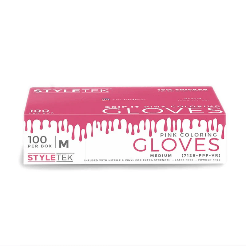 Styletek Pink Powder Free Gloves 100pk | Available at Suri & Noreen Salon, Tequesta FL